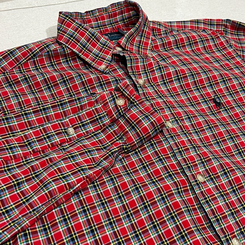 Ralph Lauren Classic Fit Plaid Button Down Shirt Men's Size S Red Black Yellow